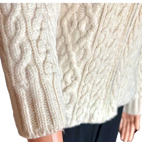 Inis Crafts Ireland Size S Ivory 100% Merino Wool Chunky Cable Knit Zip Cardigan - Picture 3 of 6